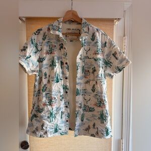 California Cowboy Men's White and Green Printed Shirt